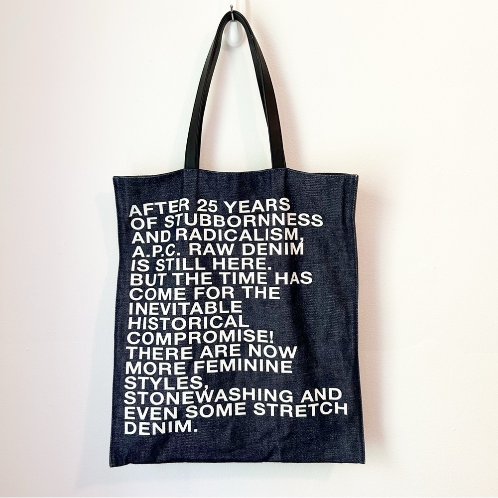 A.P.C. Denim Tote 25th Anniversary Indigo Leather Straps Interior Pocket